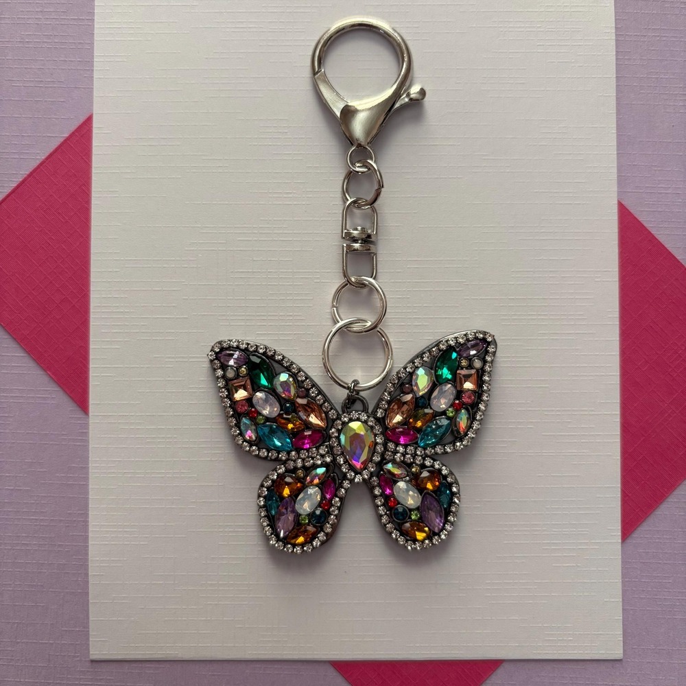 Sparkling Multi Color Rhinestone Butterfly Keychain Purse Charm Bag Accessory‎